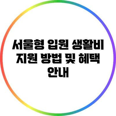 서울형 입원 생활비 지원 방법 및 혜택 안내