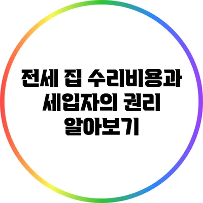 전세 집 수리비용과 세입자의 권리 알아보기