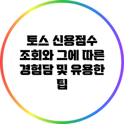토스 신용점수 조회와 그에 따른 경험담 및 유용한 팁