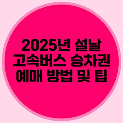 2025년 설날 고속버스 승차권 예매 방법 및 팁