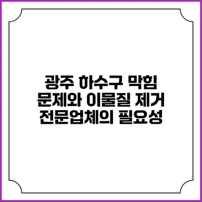 광주 하수구 막힘 문제와 이물질 제거 전문업체의 필요성